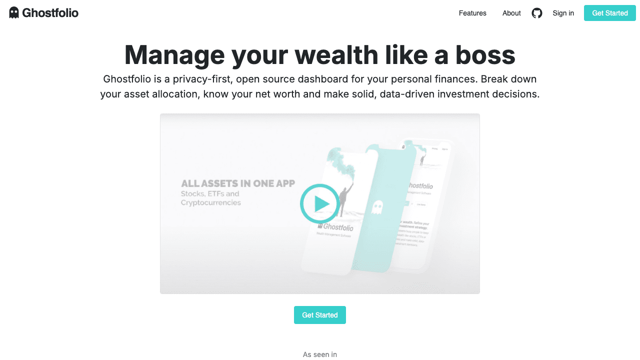 Ghostfolio homepage