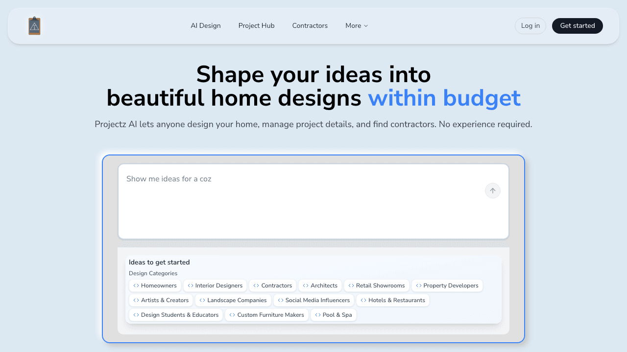 Projectz AI homepage